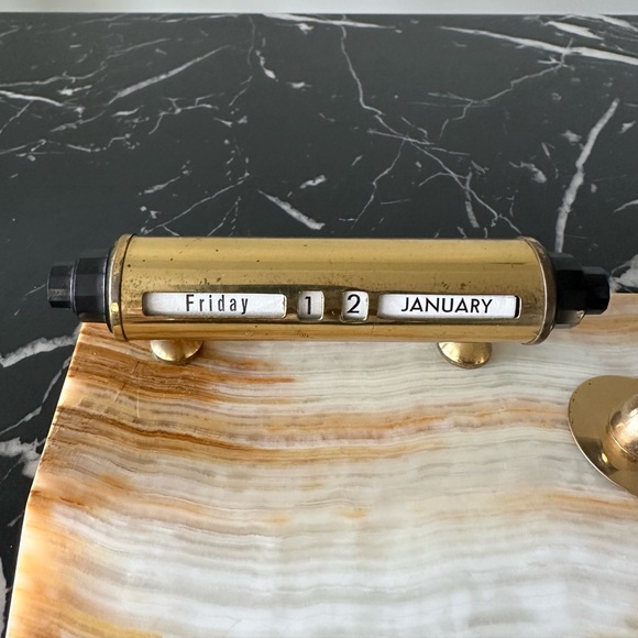 Vintage Onyx Rolling Date Fountain Pen Office Desk Stand Light Natural Patina - Picture 2 of 11